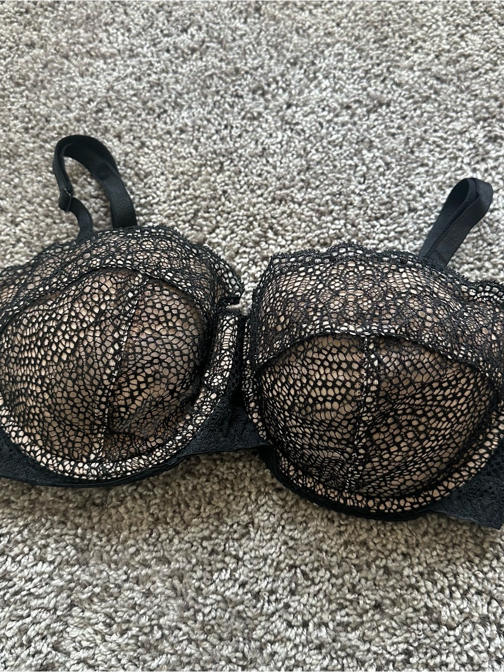Victoria's Secret Black Lace Overlay Bra with Nude Lining